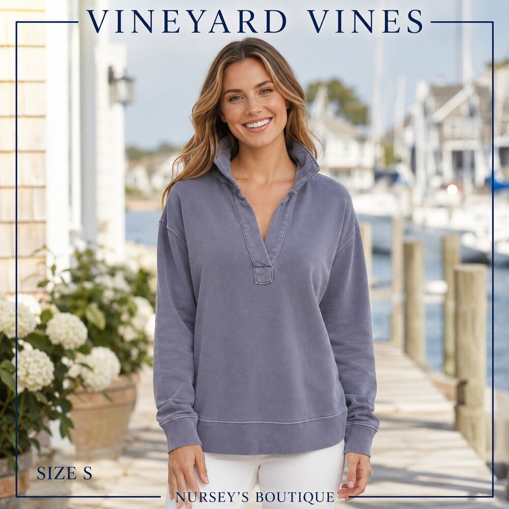 Vineyard Vines Women’s S Garment Dyed Funnel Neck Sweatshirt Blue